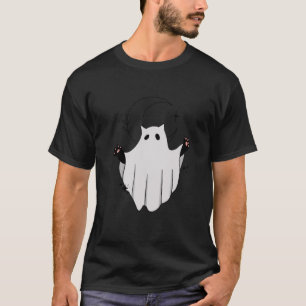 Cute Cat Ghost Crescent Moon Funny Black Cat Hallo T-Shirt