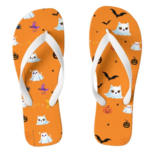 Cute Cat ghost sheet Halloween pumpkin party gifts Flip Flops