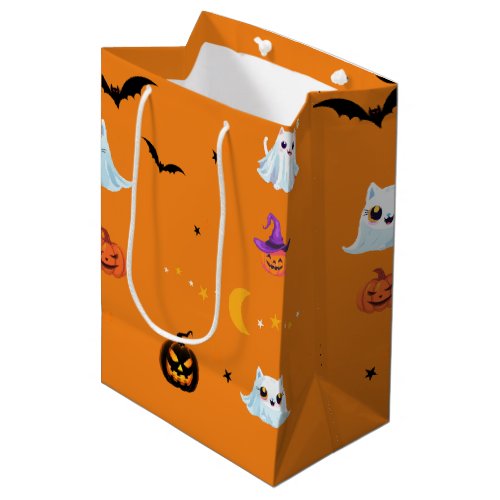 Cute Cat ghost sheet Halloween pumpkin party  Medium Gift Bag