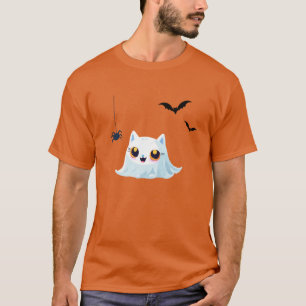 Cute Cat ghost sheet halloween pumpkin party  T-Shirt