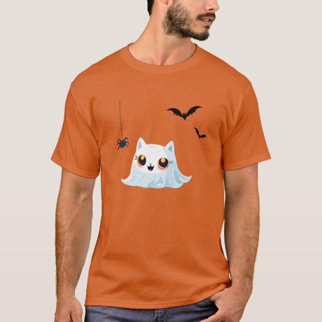 Cute Cat ghost sheet halloween pumpkin party  T-Shirt (Front)