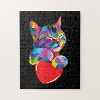 Cute Cat Gift for Kitten Lovers Colorful Art Kitty Jigsaw Puzzle