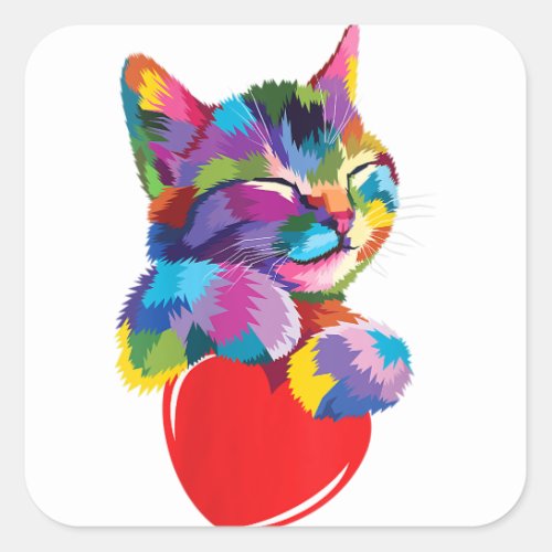 Cute Cat Gift for kitten lovers Colorful Art Kitty Square Sticker