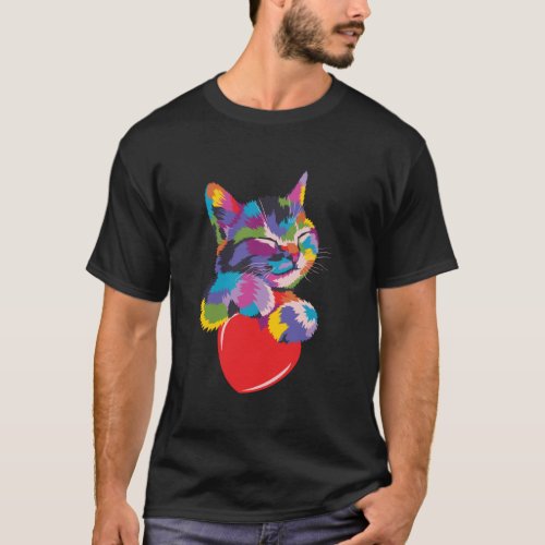 Cute Cat Gift For Kitten Lovers Colorful Art Kitty T_Shirt