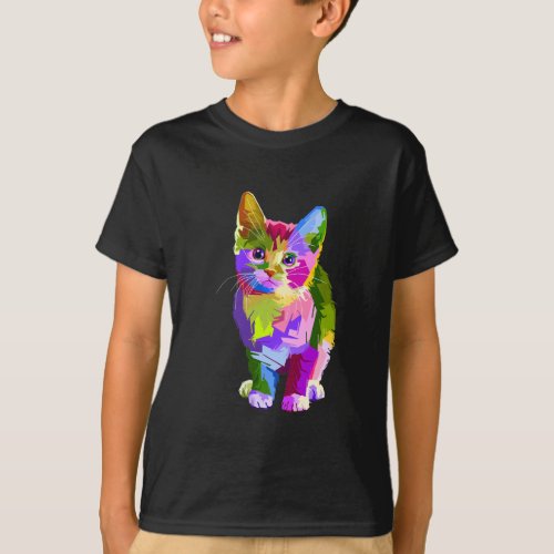 Cute Cat Gift for kitten lovers Colorful Art T_Shirt