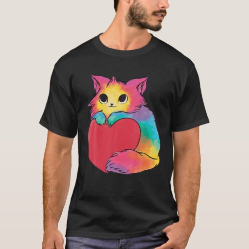 Cute Cat Gift For Valentines Day Colorful Art Kitt T_Shirt
