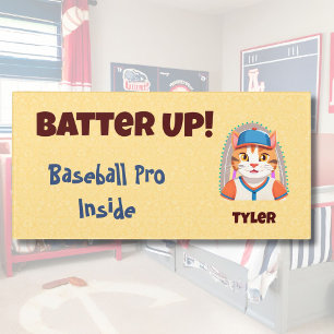 Cute Cat Gifts for Baseball Players Lovers Boys Door Sign