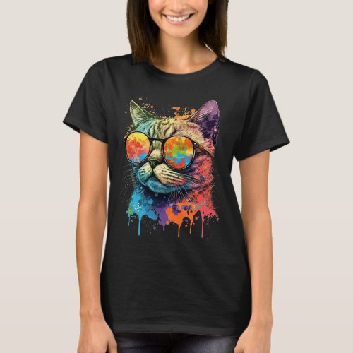 Cute Cat Gifts for kitten lovers Colorful Art Kitt T_Shirt