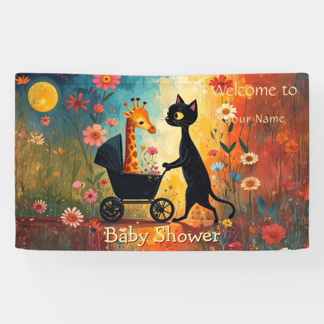 Cute Cat Giraffe Baby Shower Banner (Horizontal)