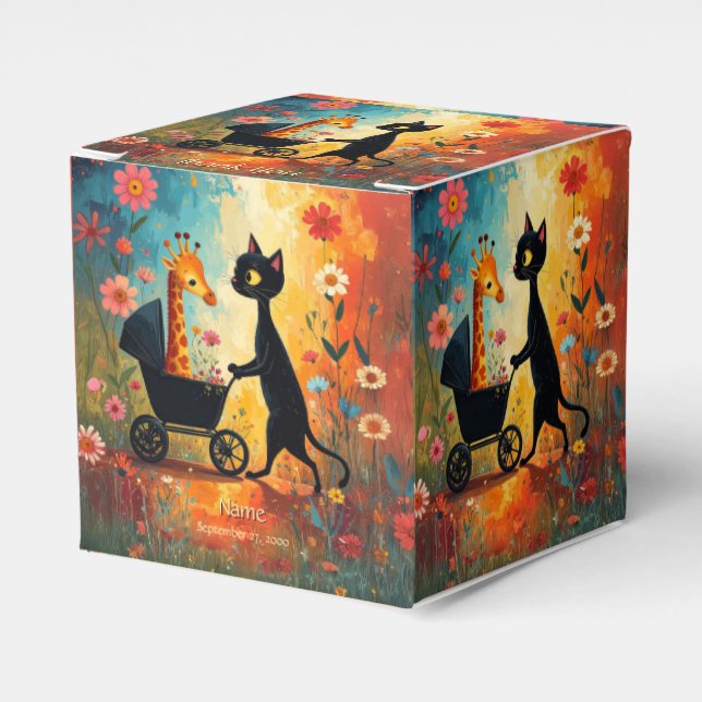 Cute Cat Giraffe Favor Box (Front Side)