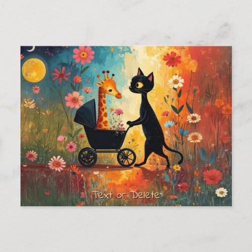 Cute Cat Giraffe Postcard