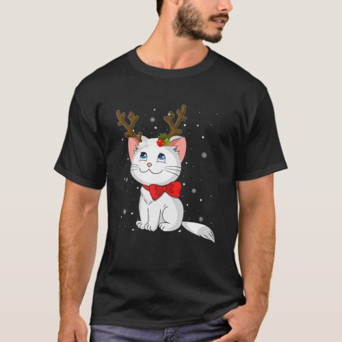Cute Cat Girl Reindeer Christmas Kitten Lover Cost T_Shirt