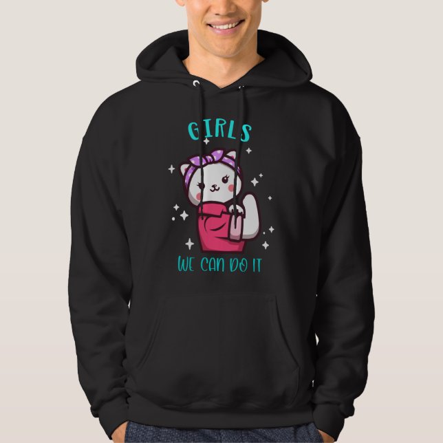 Cute Cat Girlie Girl Strong Power Emancipation Fem Hoodie (Front)