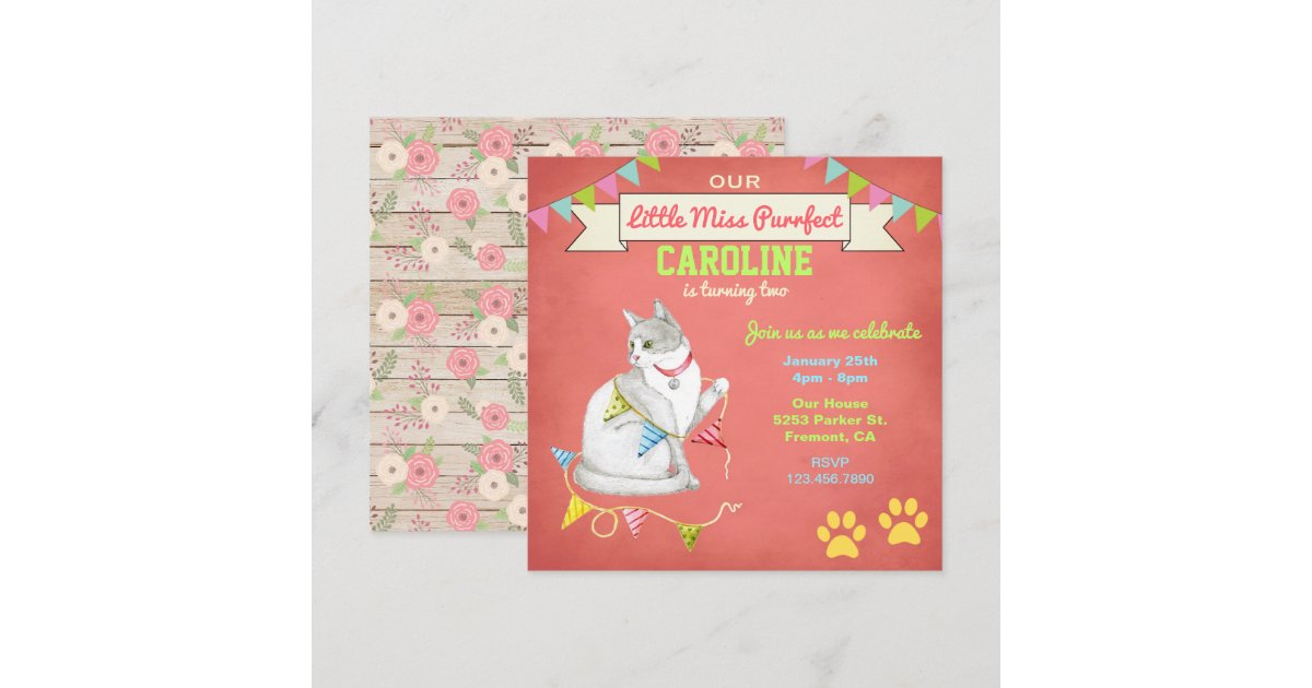 Cute Cat Girls Birthday Party Invitation | Zazzle