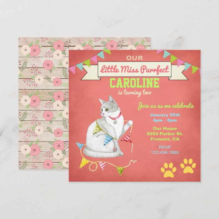 Cute Cat Girls Birthday Party Invitation | Zazzle.com