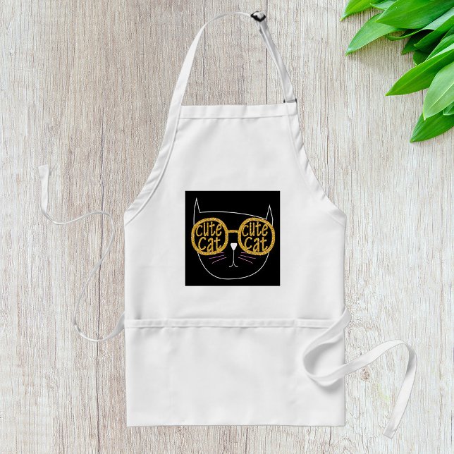 Cute Cat Glasses Graphic Gold Glitter Kitty Face  Adult Apron (Creator Uploaded)