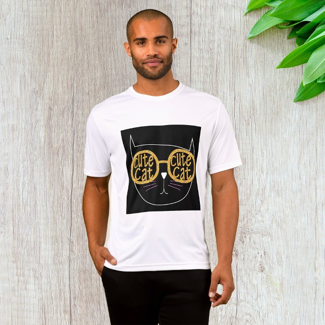 Cute Cat Glasses Graphic Gold Glitter Kitty Face  T-Shirt (Creator Uploaded)