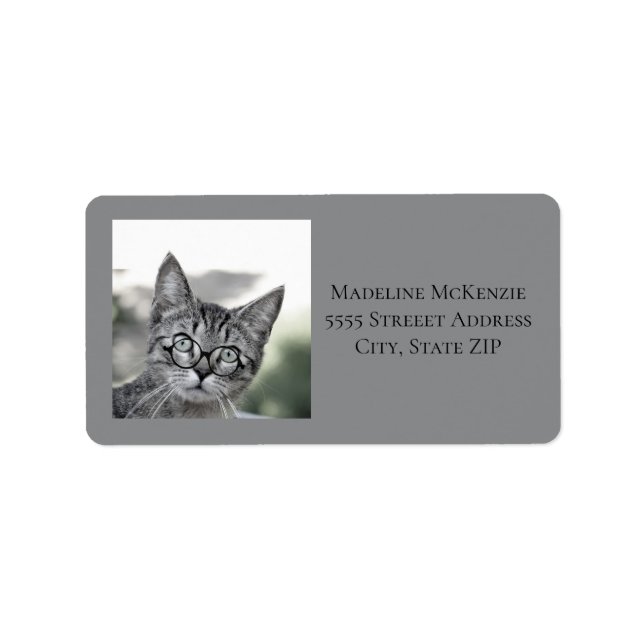Cute Cat Glasses Gray Address Label (Front)