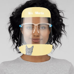 Cute Cat Glasses Yellow Teacher Classroom Face Shield