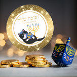 Cute Cat Gold Menorah dreidel Jewish Hanukkah Classic Round Sticker<br><div class="desc">Cute Cat Gold Menorah dreidel Jewish Hanukkah Stickers</div>