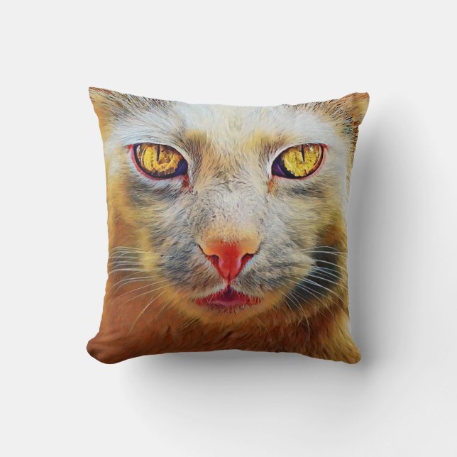 Cute Cat Golden Face Throw Pillow (Front)