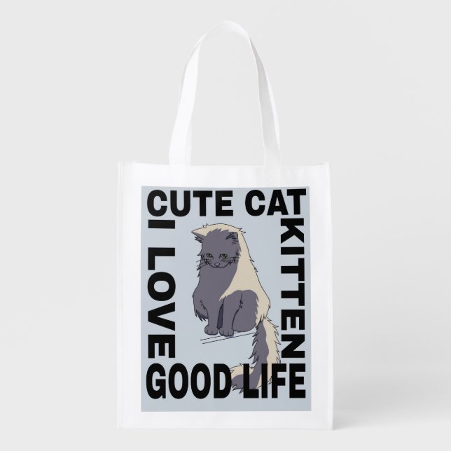 Cute cat good life  grocery bag (Front)
