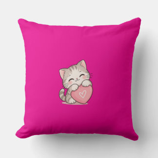 Cute Cat Good Things Ahead Pink Pillow