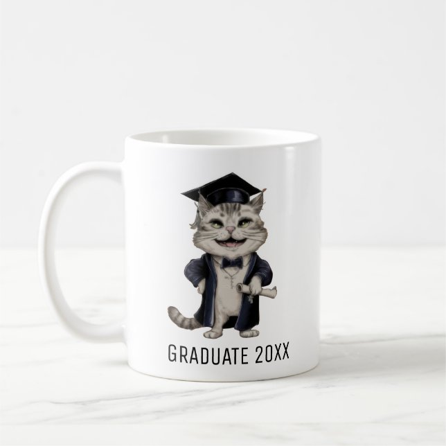 Cute Cat Graduation Personalized Coffee Mug (Left)