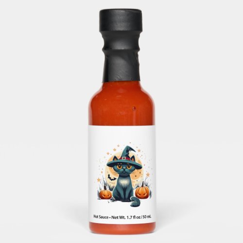 Cute cat graphics surrounded 1 hot sauces