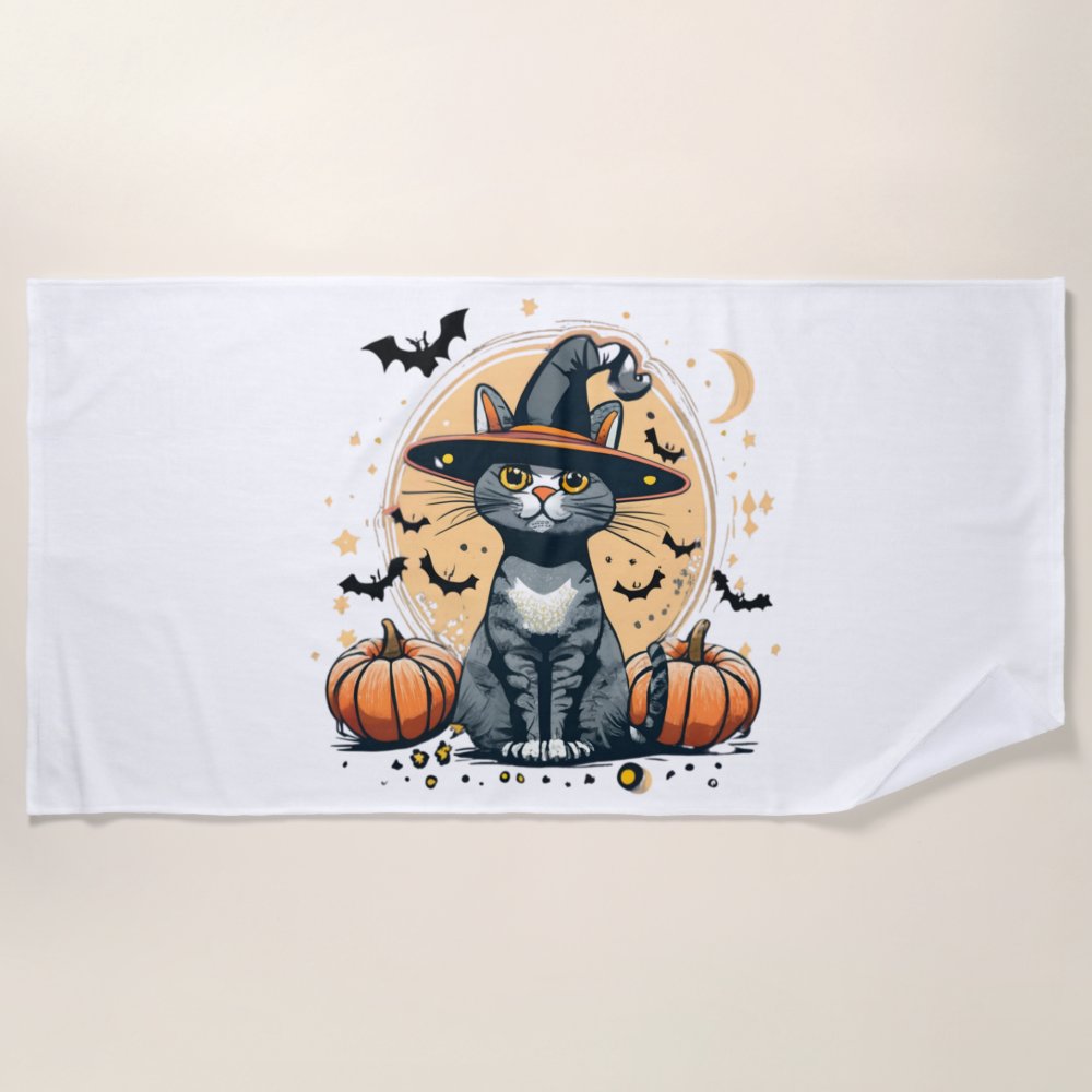 Discover Cute cat graphics surrounded Custom beach towel