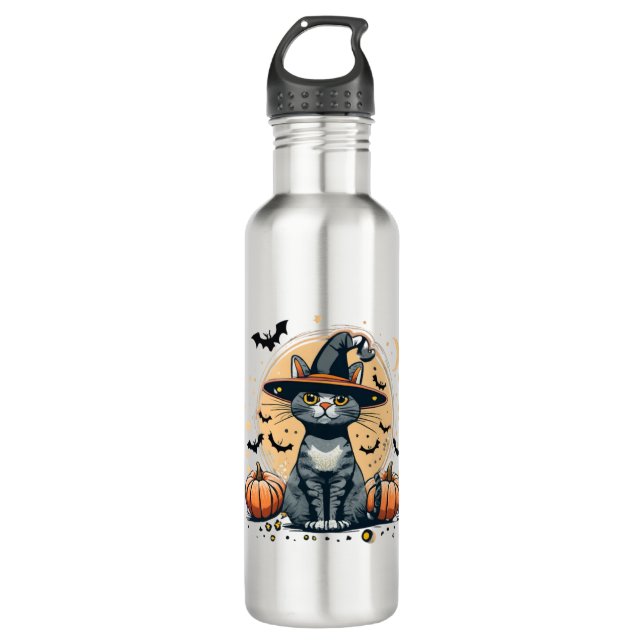 Cute cat graphics surrounded  stainless steel water bottle (Front)
