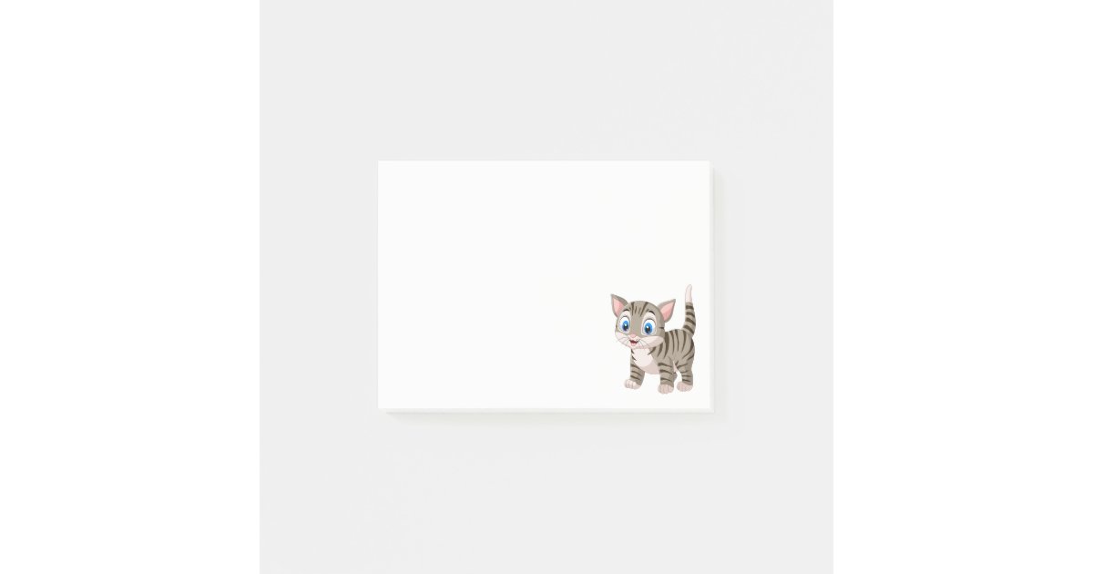 Cute Cat Gray Tabby Kitty Mom Cartoon Kitten Post It Notes Zazzle
