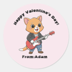 Cute cat guitar player Valentine Classic Round Sticker