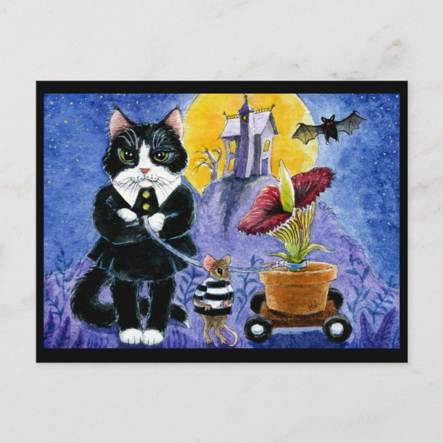 Cute Cat Halloween Art Costume Mouse Postcard (Front)