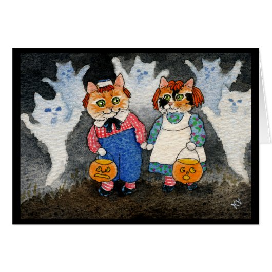 Cute Cat Halloween Ghosts Pumpkin Cards (Front Horizontal)