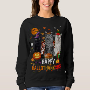 Cute Cat Halloween Merry Christmas Happy Hallothan Sweatshirt