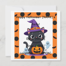 Cute Cat Halloween Party Invitation | Editable Kaw