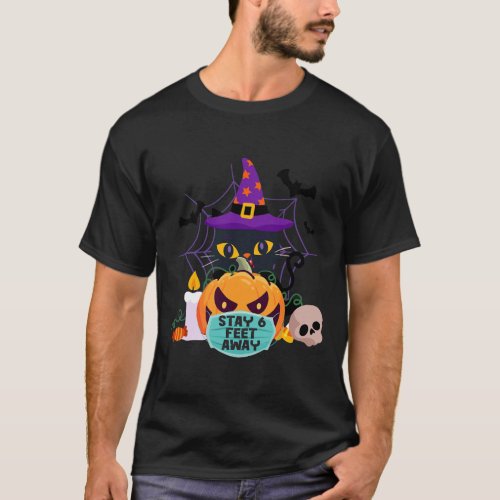 Cute Cat Halloween Pumpkin Face Mask Stay 6 Feet Q T_Shirt