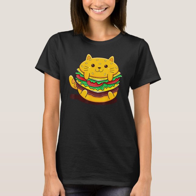 Cute Cat Hamburger T-Shirt (Front)