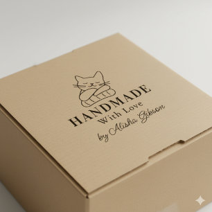 Cute Cat Handmade with love, Large Rubber Stamp