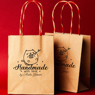 Cute Cat Handmade with love, Large Rubber Stamp