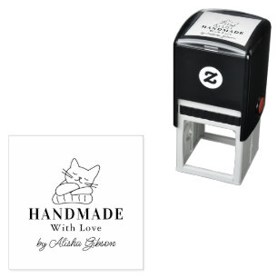 Cute Cat Handmade with love, Large Rubber Stamp