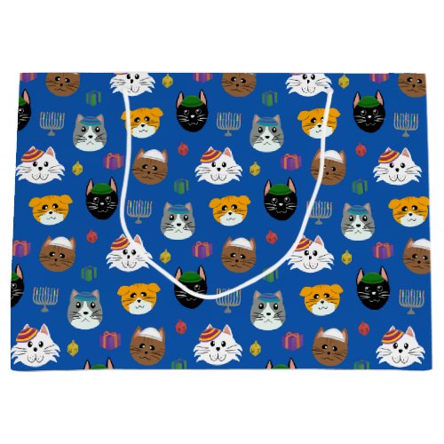 Cute Cat Hannukah Patterned Large Gift Bag