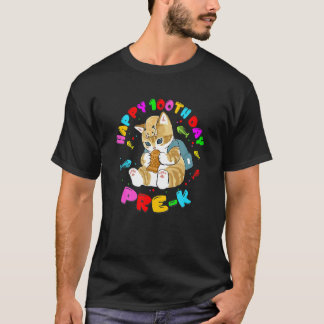 Cute Cat Happy 100h Day Of School For Pre K Eacher T-Shirt
