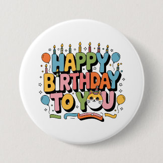 Cute Cat Happy Birthday Button