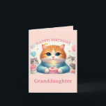 Cute Cat Happy Birthday Granddaughter Card<br><div class="desc">Personalize this cute cat card with your granddaughter's name or other text. This Happy Birthday card features a cat and a birthday cake image on the front. There is a cute birthday greeting inside.   AI-generated image created by Susang6</div>