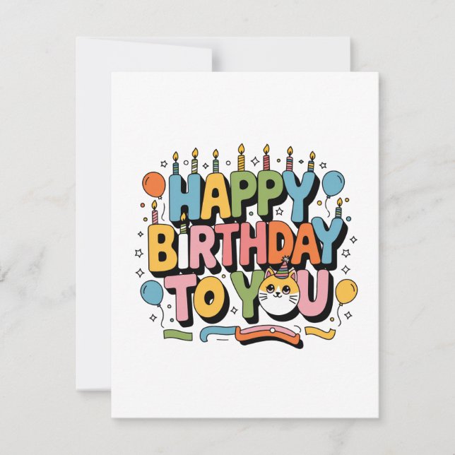 Cute Cat Happy Birthday Invitation (Front)