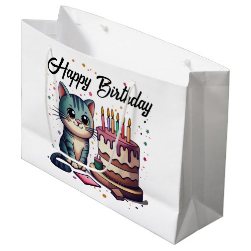 Cute Cat Happy Birthday Large Gift Bag