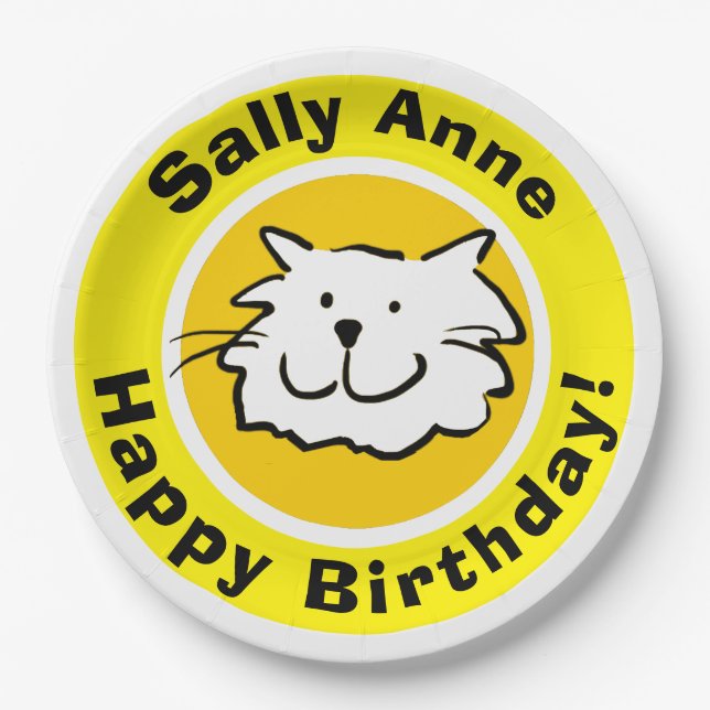 Cute Cat Happy Birthday Paper Plates (Front)