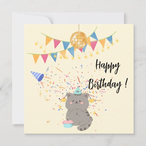 Cute Cat Happy Birthday Party Invitation | Pastel